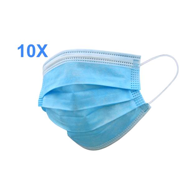Maske 3-lagig - Mundbedeckung - Einweg Mund-Nasen-Schutz - Behelfsmaske - Gesichtsmaske - 10X Pack